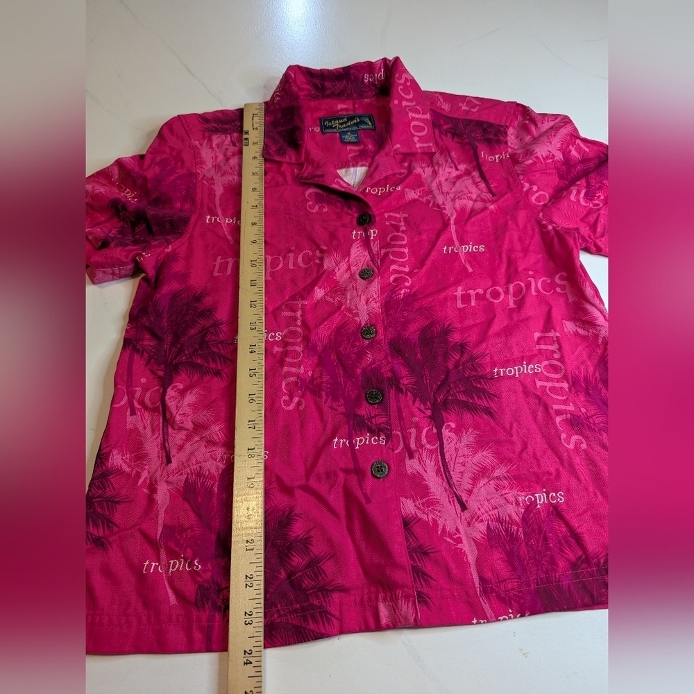 VTG Island Traders Hawaiian Tropical Shirt Pink Men's M Short Sleeve Button Up - Picture 8 of 10